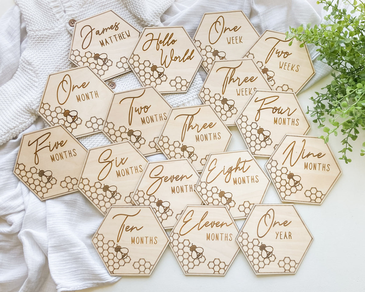 Honeycomb Honey Bee Baby Milestone Markers – photo 3