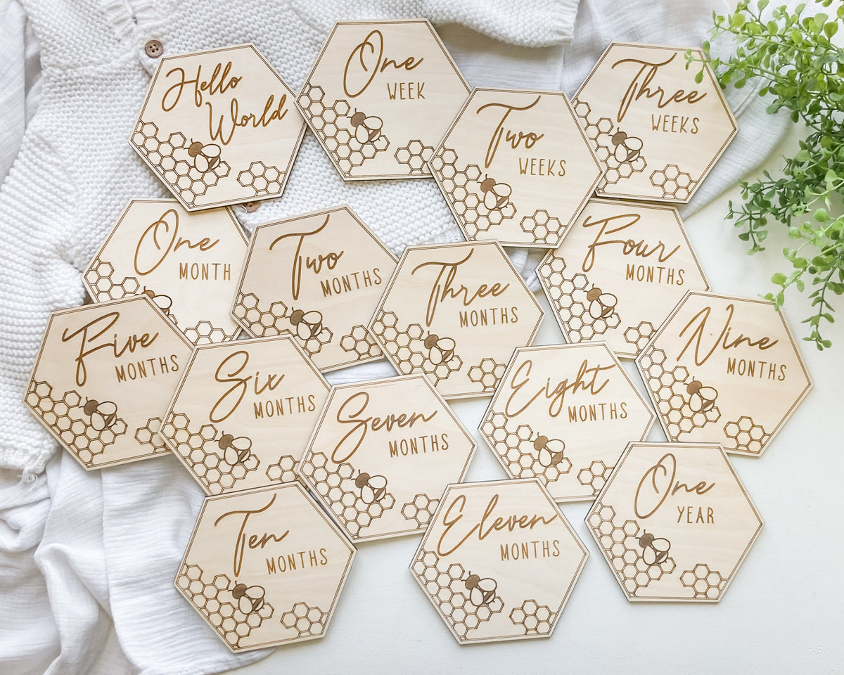 Honeycomb Honey Bee Baby Milestone Markers – photo 7