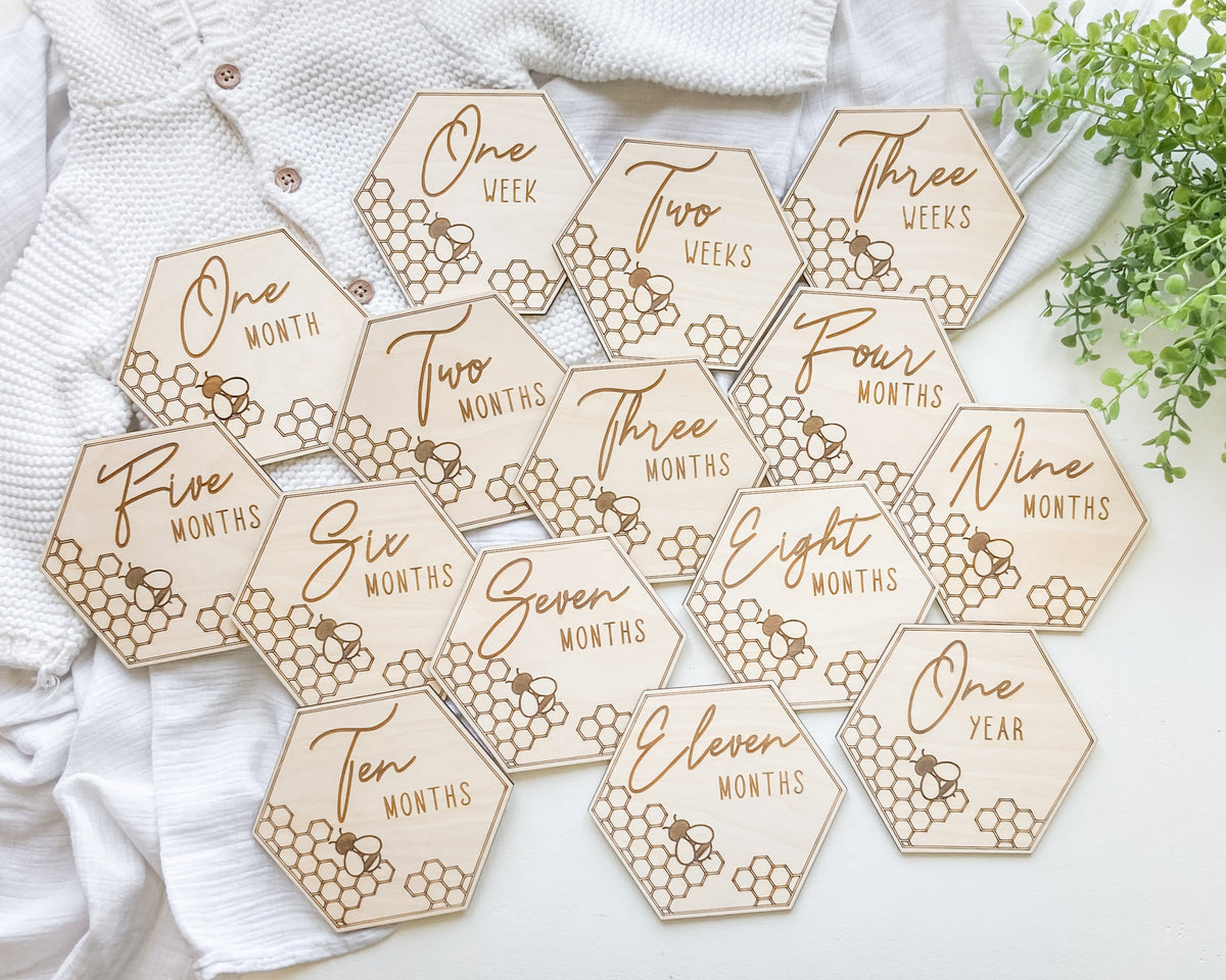 Honeycomb Honey Bee Baby Milestone Markers – photo 5