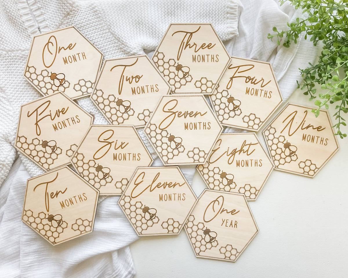 Honeycomb Honey Bee Baby Milestone Markers – photo 8