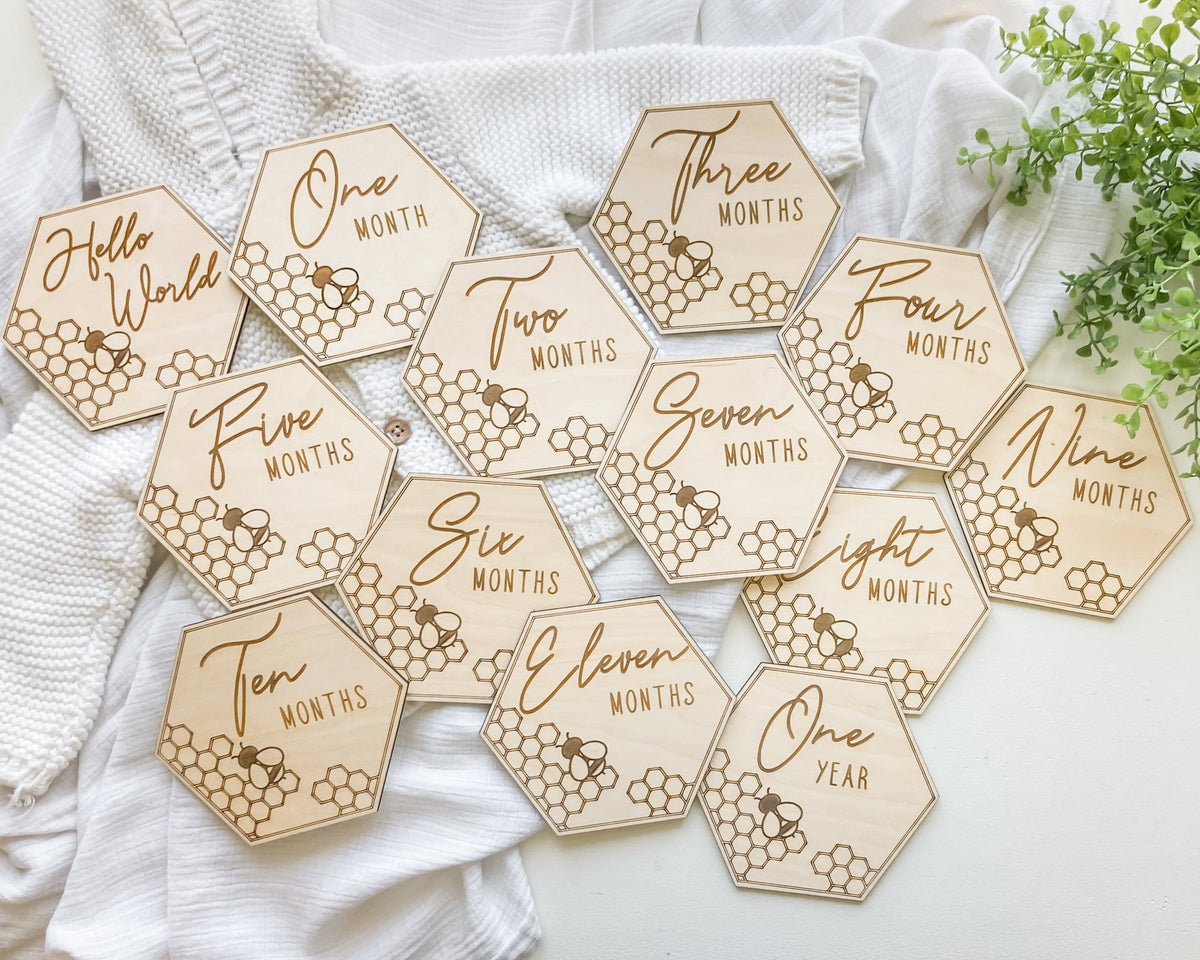 Honeycomb Honey Bee Baby Milestone Markers – photo 9