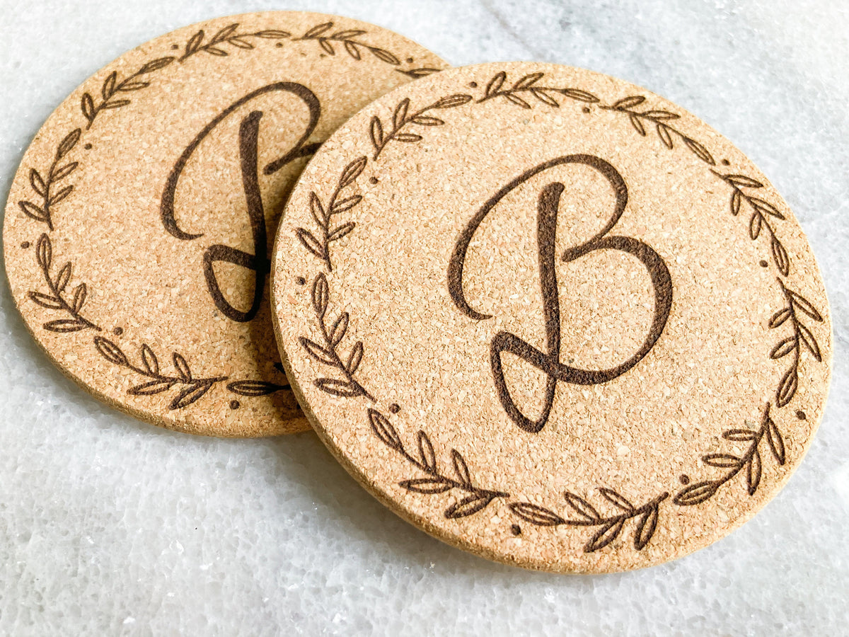 Modern Monogram Wreath Cork Coaster – photo 2