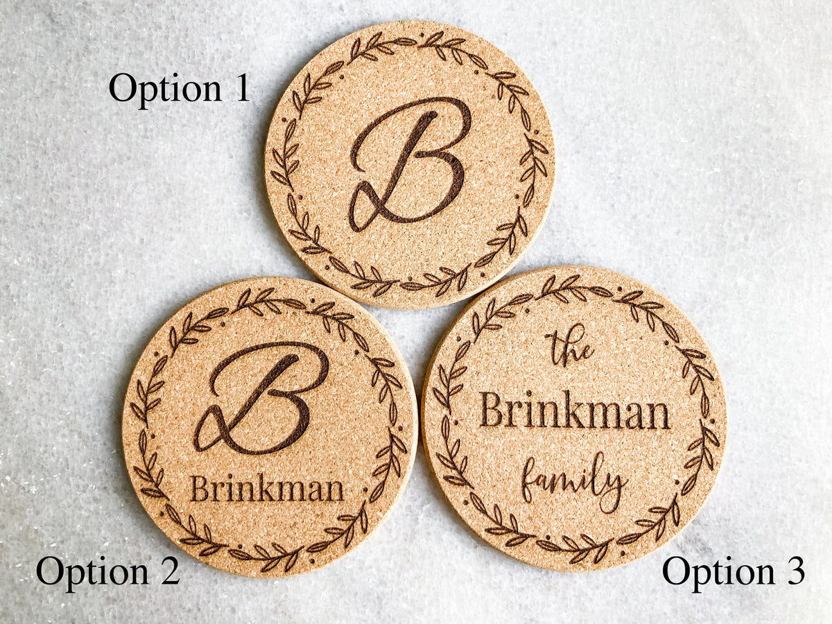 Modern Monogram Wreath Cork Coaster – photo 4