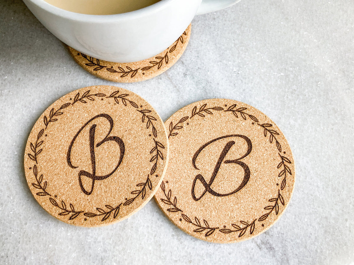 Modern Monogram Wreath Cork Coaster – photo 5