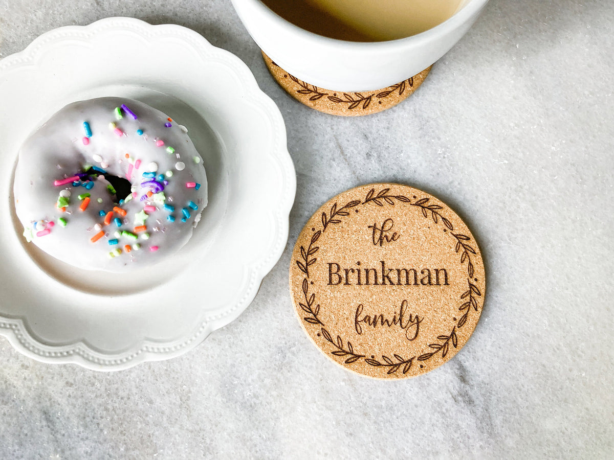 Modern Monogram Wreath Cork Coaster – photo 6