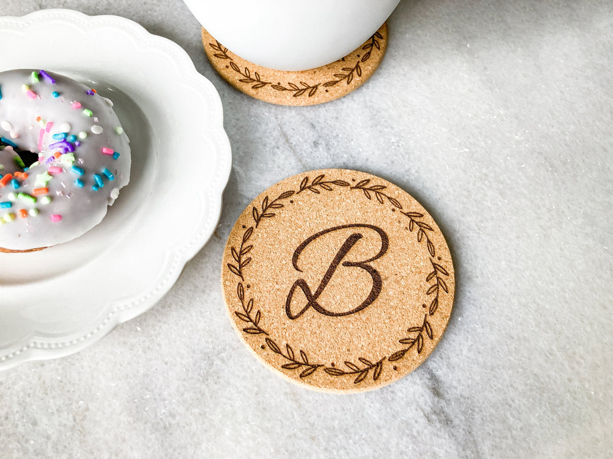 Modern Monogram Wreath Cork Coaster – photo 7