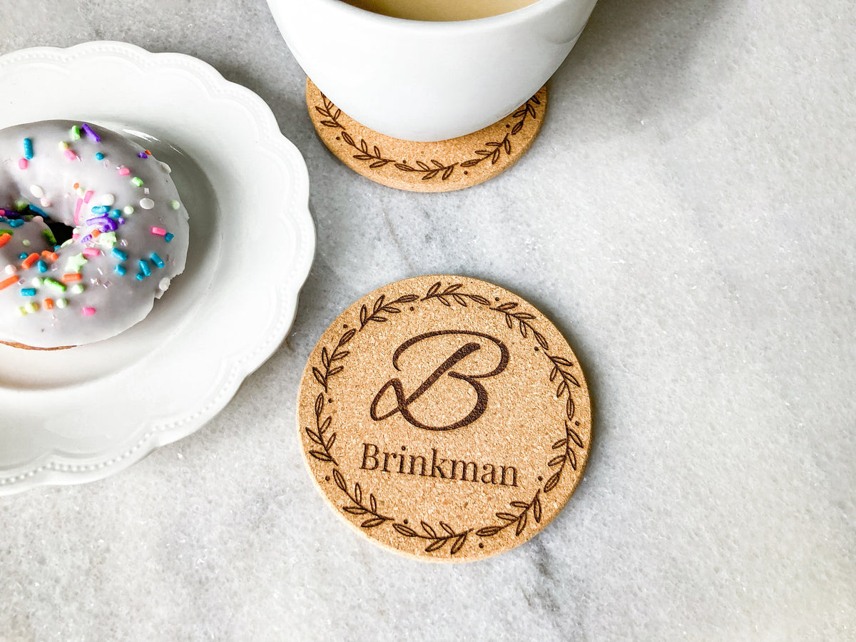 Modern Monogram Wreath Cork Coaster – photo 8