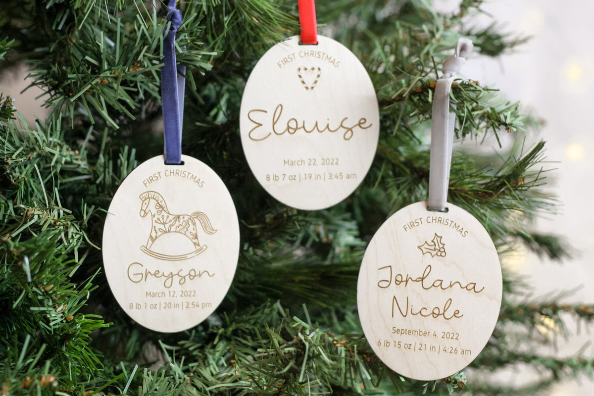 Personalized Wood Baby’s First Christmas Ornament – Birth Stats – photo 9