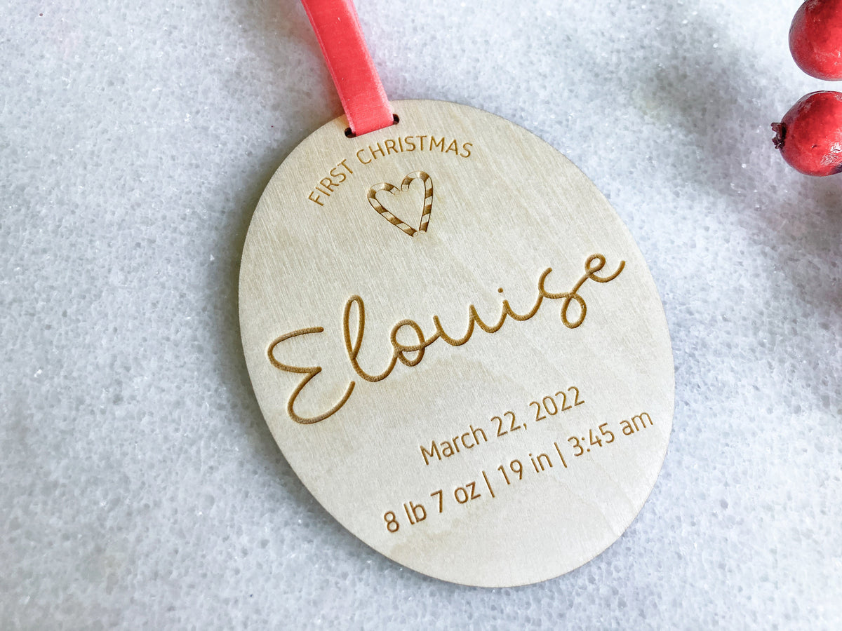Personalized Wood Baby’s First Christmas Ornament – Birth Stats – photo 4
