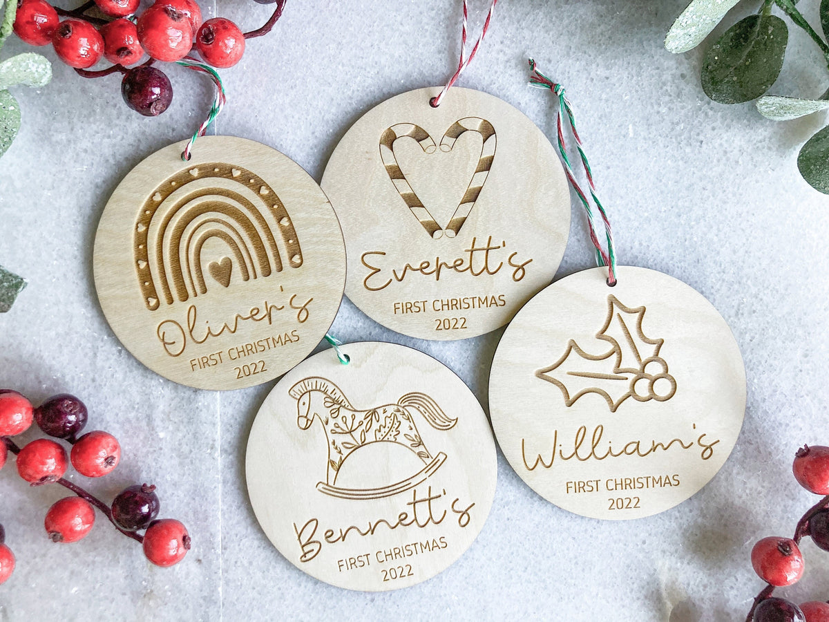 Personalized Wood Baby’s First Christmas Ornament – 2026 Christmas Tree Ornament