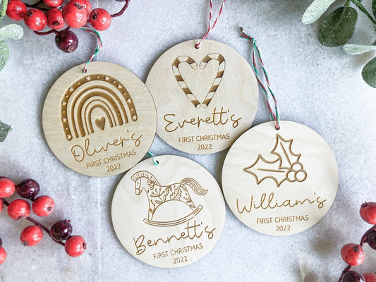 Personalized Wood Baby’s First Christmas Ornament – 2026 Christmas Tree Ornament