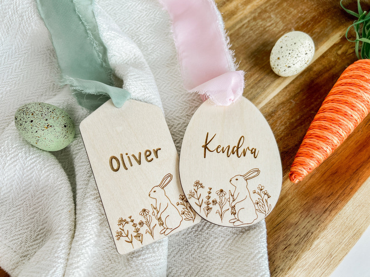 Floral Bunny Easter Basket Tag