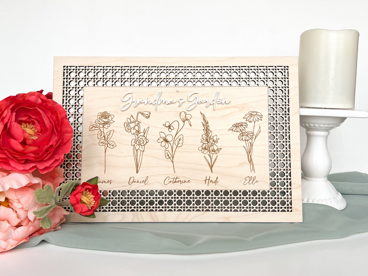 Personalized Rattan Wicker Birth Month Flower Sign – photo 2