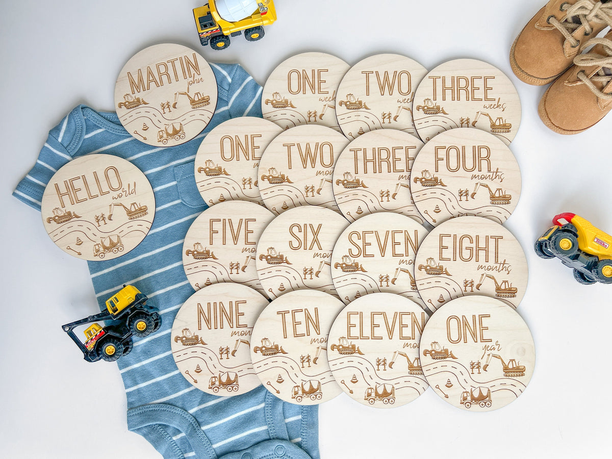 Construction Trucks Baby Boys Monthly Milestone Marker – Baby Shower Gift – photo 5