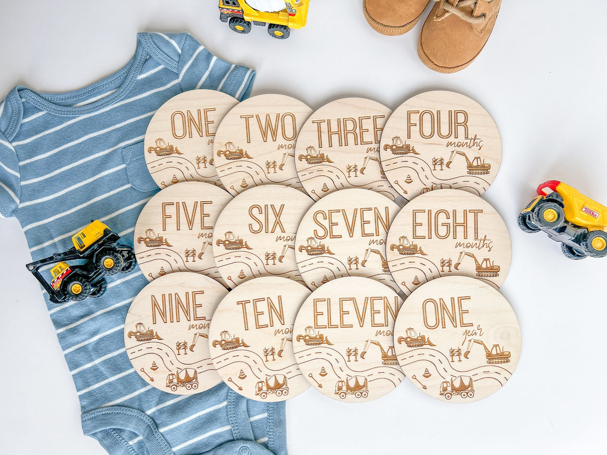 Construction Trucks Baby Boys Monthly Milestone Marker – Baby Shower Gift – photo 3