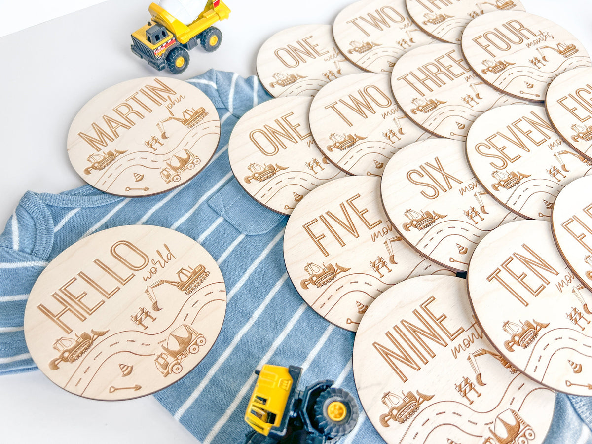 Construction Trucks Baby Boys Monthly Milestone Marker – Baby Shower Gift – photo 4