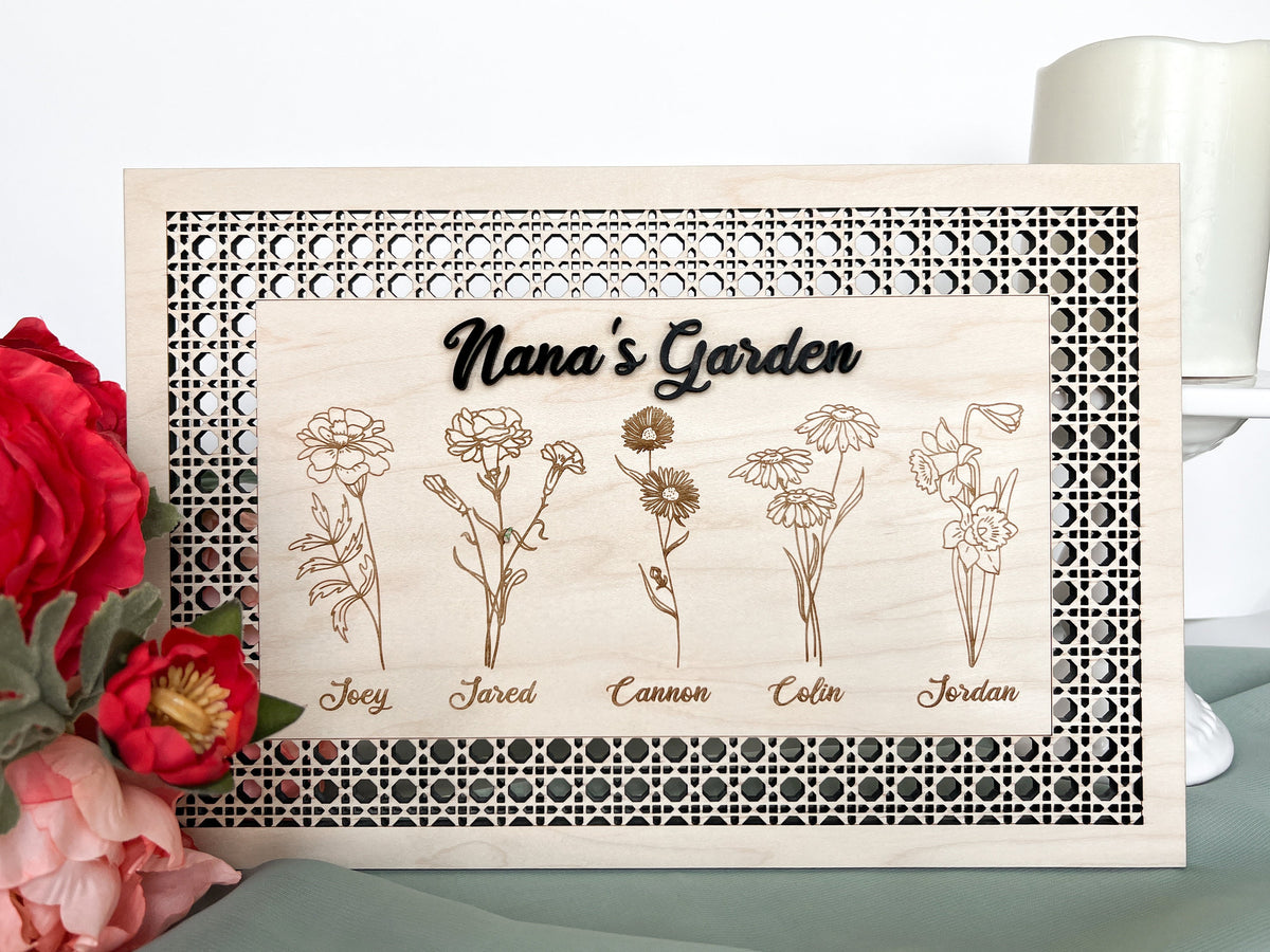 Personalized Rattan Wicker Birth Month Flower Sign – photo 5