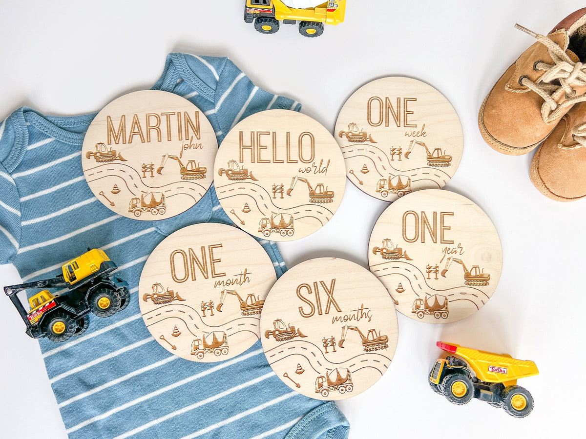 Construction Trucks Baby Boys Monthly Milestone Marker – Baby Shower Gift