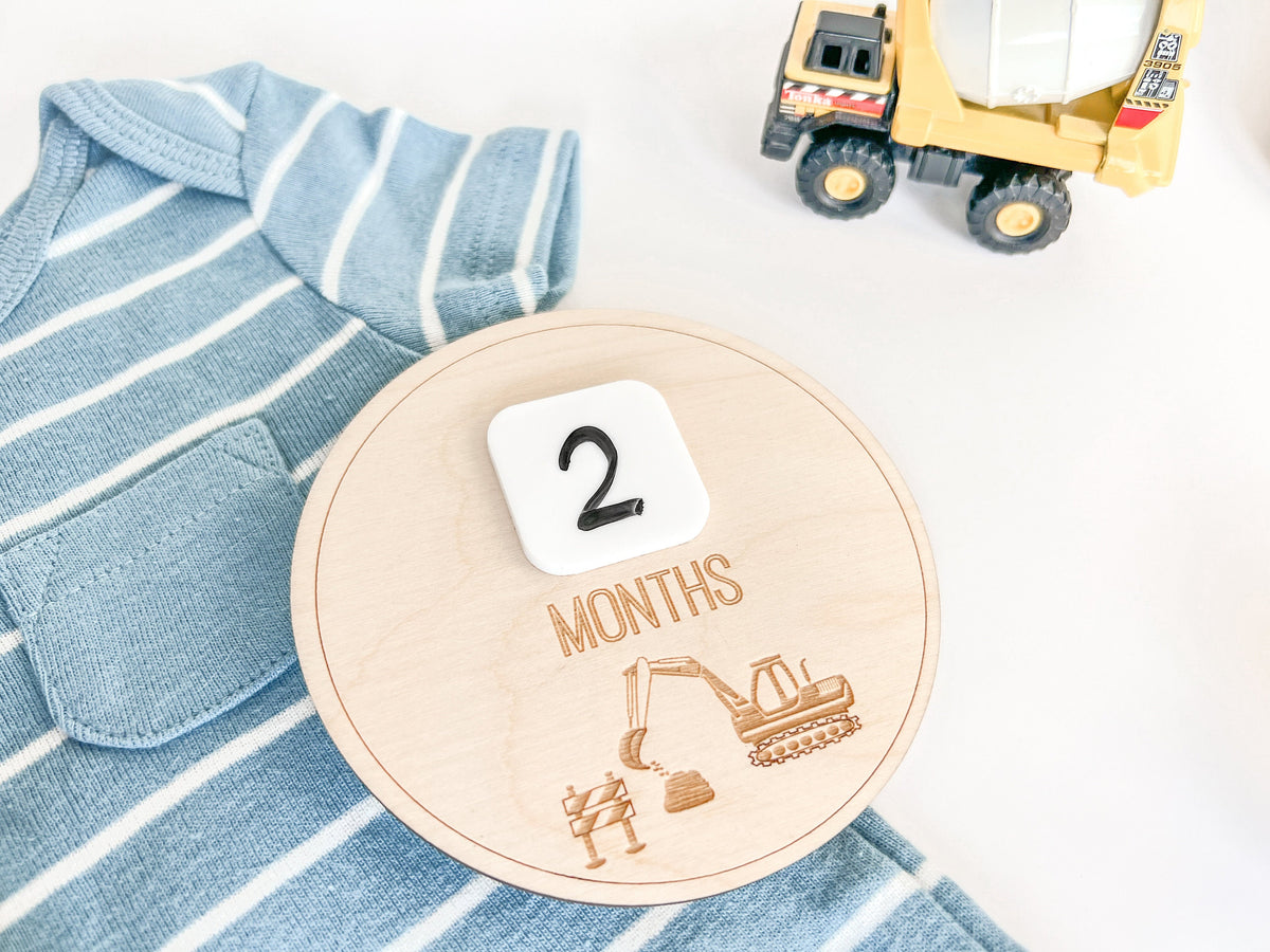 Construction Trucks Baby Boys Monthly Milestone Marker – Dry Erase Marker