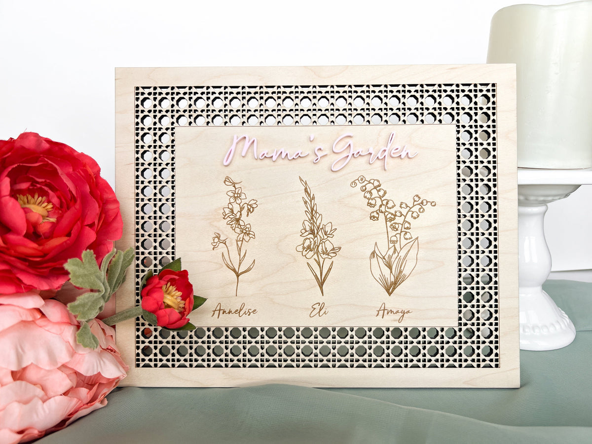 Personalized Rattan Wicker Birth Month Flower Sign