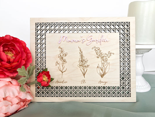 Personalized Rattan Wicker Birth Month Flower Sign