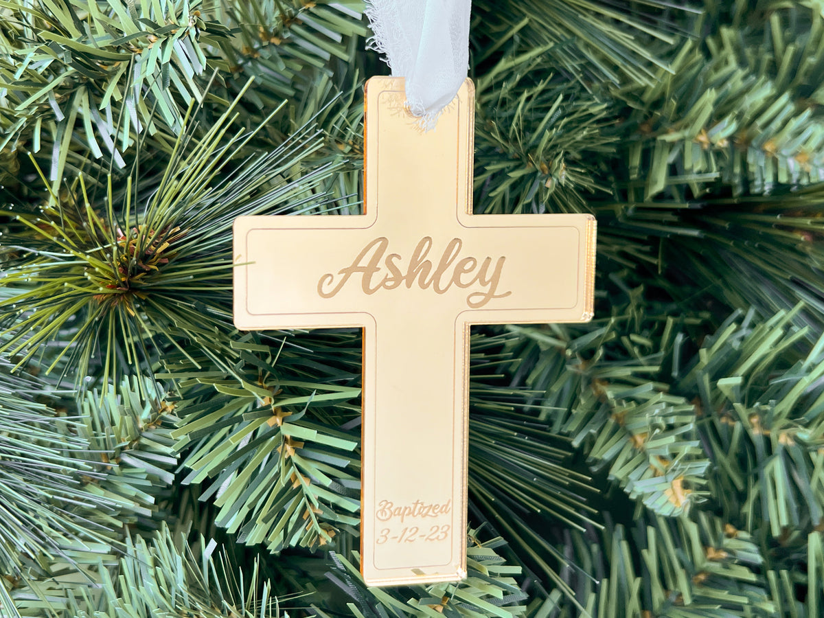 Personalized Christening Ornament – Name Date Custom Baptism Ornament