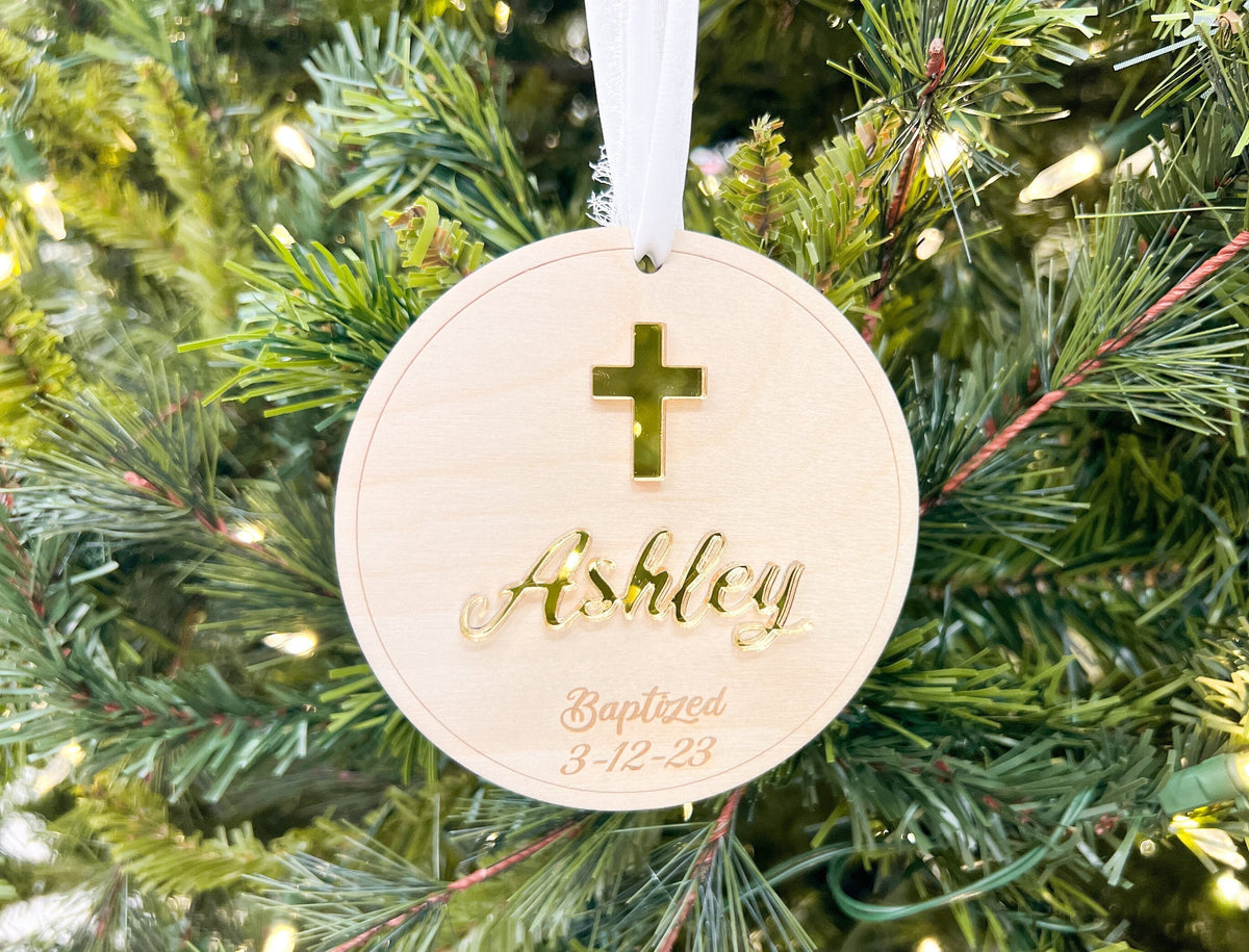 Personalized Christening Ornament – Name Date Baptism Ornament